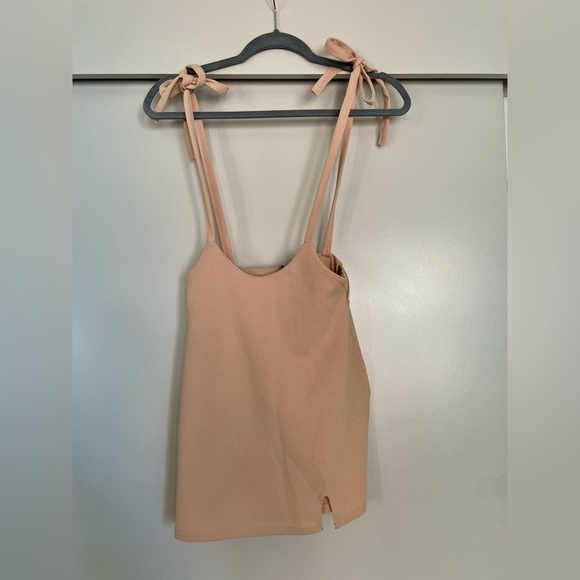 PLT Stone Dungaree Style Mini Skirt - Beige/Nude (Size Small) - Picture 4 of 5